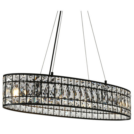 LNC Chispa 4-Light 31.5" Modern Black Oval Crytal Glass Pendant Light for Dining