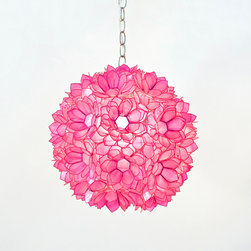 Worlds Away Capiz Shell Floral Venus Pink Pendant - Pendant Lighting