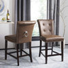 2 Pack Counter Stool, Button Back With Ring Accent and Nailhead, Brown/Pu