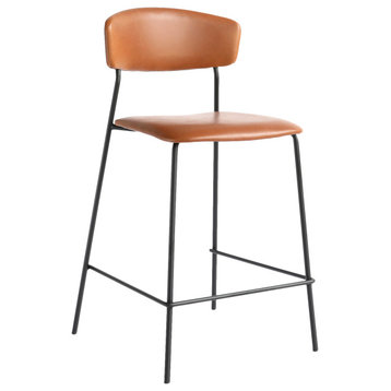 Lucy Counter Stool, Cognac Faux Lether,  Set of 2