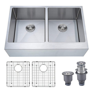 BOANN SKR3321D 33 x 21-Inch 50/50 Double Bowl Skirt/Apron Front UnderMount T304