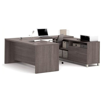 Pemberly Row U Shaped Computer Desk in Bark Grey