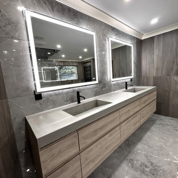 Floating Wood Vanity with Backlit Mirrors – Florham Park, NJ