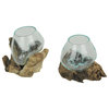 Set of 2 Melted Glass On Teak Driftwood Decorative Bowls/Vases/Terrarium Plante