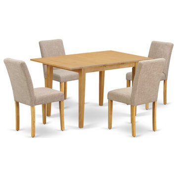 5Pc Rectangle 42/53.5" Dinette Table, 12, Leaf, Four Parson Chair, Light Fawn
