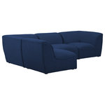 Meridian Furniture - Miramar Linen Textured Fabric  4-Piece Modular L-Shaped Sectional, Navy - Bring home the Miramar modular sectional to give your home a comfortable new element. This welcoming sectional has a modular design, so you can move its components to suit your preferences. Premium construction using a solid frame and soft navy linen textured upholstery makes it a durable choice for the living room or family room. Pairing its components with other pieces in the Miramar lineup is easy, thanks to attachment latches on each piece.