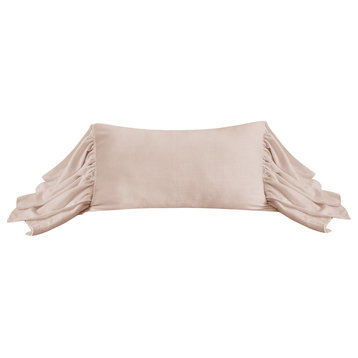 Luna Washed Linen Long Ruffled Pillow, 16"x26", Blush, 1 Piece