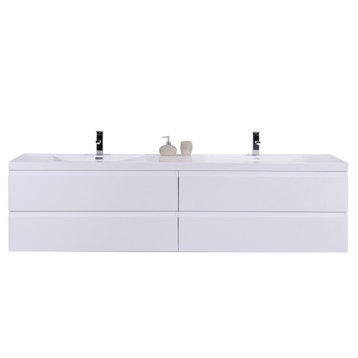 MOB 72" Double Sink Wall Mounted Vanity With Acrylic Sink, High Gloss White