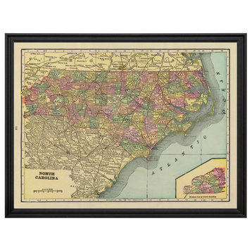 Georgia Map 1909 - Vintage Art Framed Print of GA, 24" x 18" Brown Frame