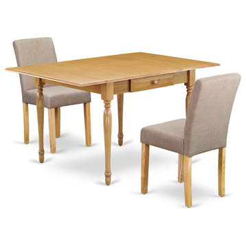 3-Piece Dinette Set, Table, 2S Chairs, Light Fawn, Drop Leaf Table, Oak