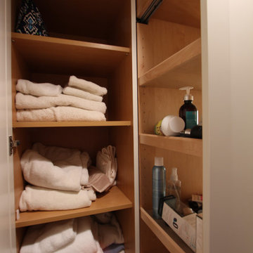 Pullout Storage and Linen Cabinet in Master Bathroom