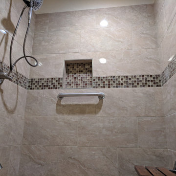 Accessible Walk-In Shower Remodel with Teak Fold-Down Bench & Grab Bars — Union