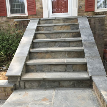 Flagstone Walkway in North Potomac With New Brick Walls & Iron Railings