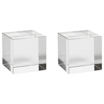 Jacy 3.5" Tall Crystal Glass Decorative Object Straight Cube Shaped (Set of 2)