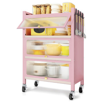 4 Tier Kitchen Organizer Shelf Storage Cabinet Microwave Coffee Station, Pink