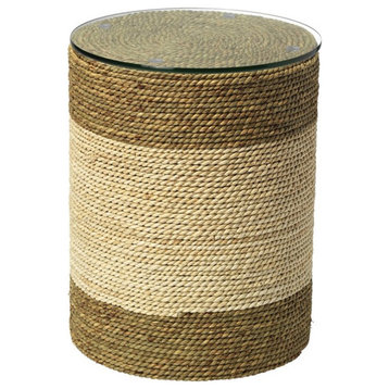Home Square Straw Rope and Glass Side Table in Natural - Set of 2