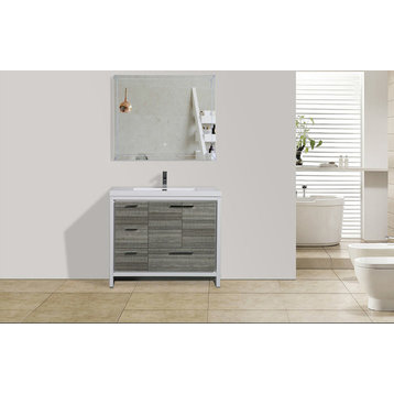 Mod 42" Modern Bathroom Vanity With Left Drawer, Gloss Ash Gray