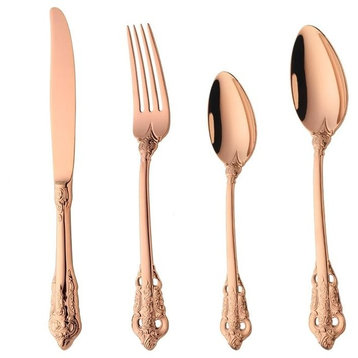 16-Piece 18K Rose Gold Plated Stainless Steel Silverware Set (4 Settings)