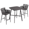 Eiland 36" Square Bar Table and 2 Nette Bar Chairs, Carbon, Pewter