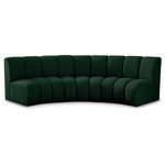 Meridian Furniture - Infinity Black Boucle Fabric Upholstered Arc Shaped Modular Sectional, Green, 3-Piece, Arc-Shaped - Mix and match this Infinity boucle fabric modular chair with other items in the Infinity collection to find the best possible seating solution for your gang. Rich green boucle fabric feels welcoming and soft to the skin, so you stay seated comfortably for the big game or while watching your favorite programs. Deep channel tufting adds to the longevity and durability of this modular chair while giving it texture.