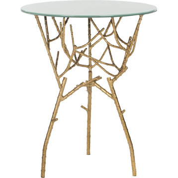 Tara Accent Table - Gold, White Glass Top