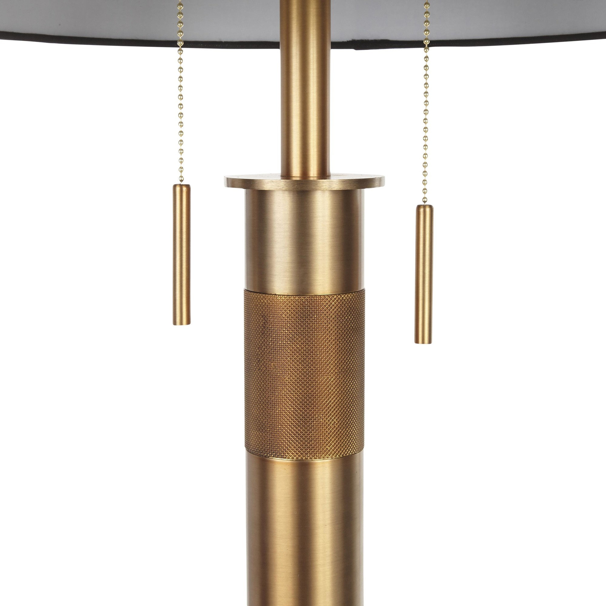 Trophy Industrial Table Lamp, Antique Brass With Black Linen Shade by LumiSource