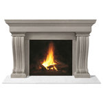 Omega Mantels of Stone - Fireplace Stone Mantel 1147.536 With Filler Panels, Limestone, No Hearth Pad - The soft curve and clean line of this cast stone mantel meld stylishly together. Combined with our designer legs this mantel makes a classic fireplace for your home. With cabriole inspired legs to support your cast stone mantel, your fireplace is sure to be a signature design element in any room. The curved lines provide a soft component enhancing your home's warm, welcoming environment.