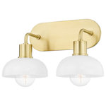 Mitzi by Hudson Valley Lighting - Kyla 2-Light Bath Bracket, Aged Brass Finish, Opal Glossy Glass - Globe  peek from beneath dome glass shades to give this sleek fixture a vintage vibe. Light shines through the clear glass shade of the sconce.