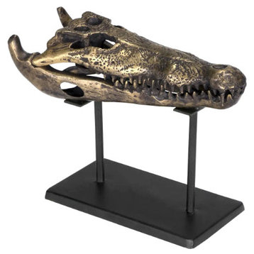 7 in. Alligator On Stand Antique Brass Sculpture