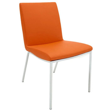 Sara Dining Chair, Orange PU Cover, Chrome Legs