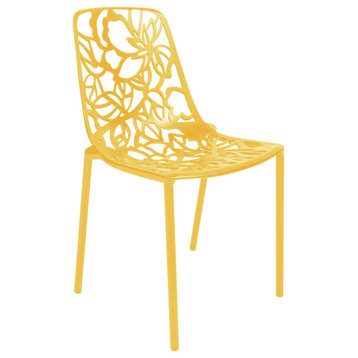 LeisureMod Devon Modern Outdoor Stackable Aluminum Dining Chair, Yellow