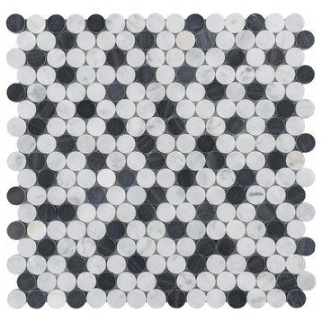 12"x12" Field of Buttons Imagination Mosaic, Set Of 4, Black n White