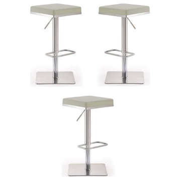 Home Square Bari 31.5"H Stainless Steel & Fabric Barstool in Lt. Gray - Set of 3