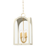 Hudson Valley Lighting - Lincroft 4 Light Lantern, 13" - Lincroft takes a traditional lantern design and reimagines it with on-trend arches and curved lines. Globe candlesticks with graceful, sloped arms rest within an elegant, arched framework in an earthy soft sand finish. Vintage Gold Leaf metalwork, accents and chain detailing complete the soothing, luxurious look.