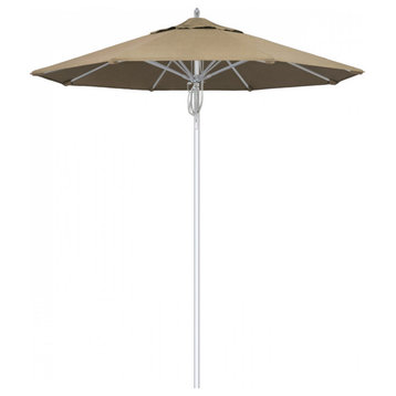 7.5' Patio Umbrella Silver Pole Fiberglass Rib Pulley Lift Sunbrella, Heather Beige