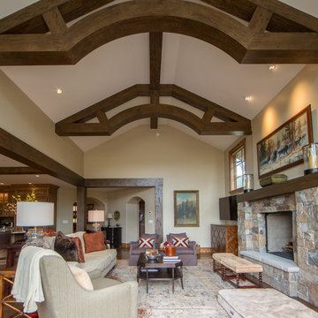 Rustic Great Room with Vaulted Ceiling
