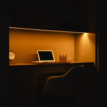 Built-In Desk Nook with LED Shelf Lighting