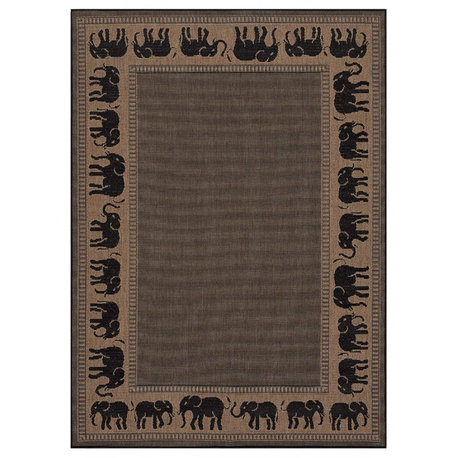 Couristan Recife Elephant Indoor/Outdoor Area Rug, Cocoa-Black, 5'3"x7'6"