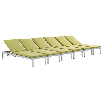 Silver Peridot Shore Chaise with Cushions Outdoor Patio Aluminum Set of 6