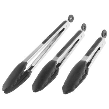 3-Piece Set, Kitchen Tongs, Stainless Steel, Non-Stick Silicone Tips