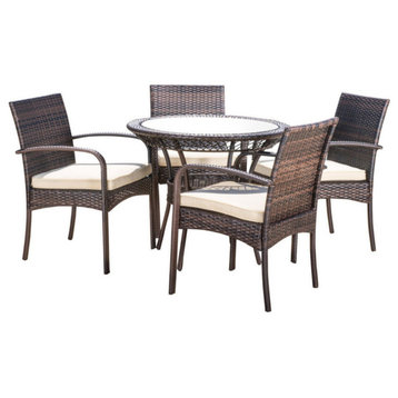 GDF Studio 5-Piece Blake Outdoor Wicker Dining With Cushions Set
