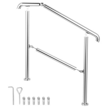 Stainless Steel Transitional Handrail fit for Level Surface Step Railings, For 3-Step