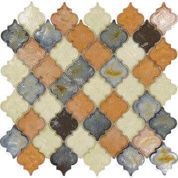 11"x11.1" Dentelle Arabesque Glossy/Iridescent Glass Tile, Desert Range Copper