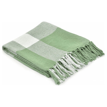 Green Woven Cotton Checkered Throw Blanket