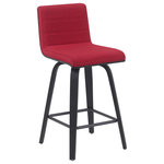 Armen Living - Vienna Counter Height Swivel Bar Stool With Red and - Elevate your kitchen, bar, or dining area with the Vienna Swivel Stool Collection ' a modern essential that combines mid-century charm with functional comfort. Designed for daily use and entertaining alike, Vienna's 360-degree swivel and armless frame provide effortless movement and easy conversation flow. The gently curved backrest supports posture alignment while keeping the profile sleek and space-saving. The Vienna stool is built on a strong wood frame with four splayed legs and a square steel footrest for added durability and a clean, modern edge. The seat and backrest are generously padded with high-density foam and finished in your choice of smooth vegan leather or performance fabric for elevated comfort and easy maintenance. Originally offered in a walnut finish with cream, brown, or gray vegan leather, and a black brushed finish with gray vegan leather, the collection now features even more design-forward combinations. Explore updated variants including snow white vegan leather with walnut, black brushed, or patterned oak finishes; vintage-inspired blue, green, and black tones paired with walnut finish frames; and bold red or soft gray performance fabrics on brushed or patterned wood finishes. Available in both counter height and bar height, Vienna offers a versatile range of styles to suit your space. With its timeless look and enduring quality, this collection brings warmth, elegance, and comfort to any interior.