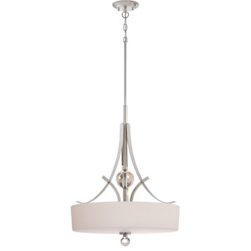 Nuvo Connie 3-Light Pendant With Satin White Glass, Polished Nickel, 60-5494