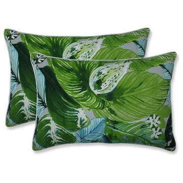 Outdoor/Indoor Lush Leaf Jungle Over-sized Rectangular Throw Pillow, Set of 2