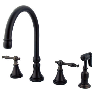 Oil Rubbed Bronze 8" Deck Mount Kitchen Faucet with Brass Sprayer KS2795NLBS