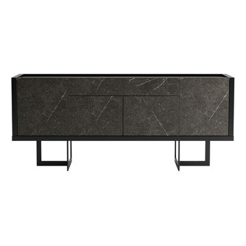 Manhattan Comfort Celine 70.86 Buffet Stand In Black And Black Marble 1023852