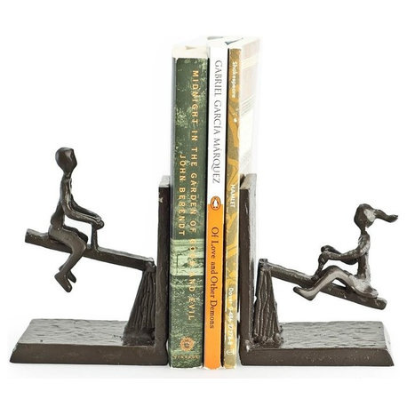 Children Playing on a See-Saw Metal Bookend Set